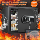 1.6 Cu Ft Home Safe Fireproof Waterproof, Fireproof Safe with Keypad and Removable Shelf, Digital Home Security Safety Box for Money Firearm Medicines Valuables Surtisita