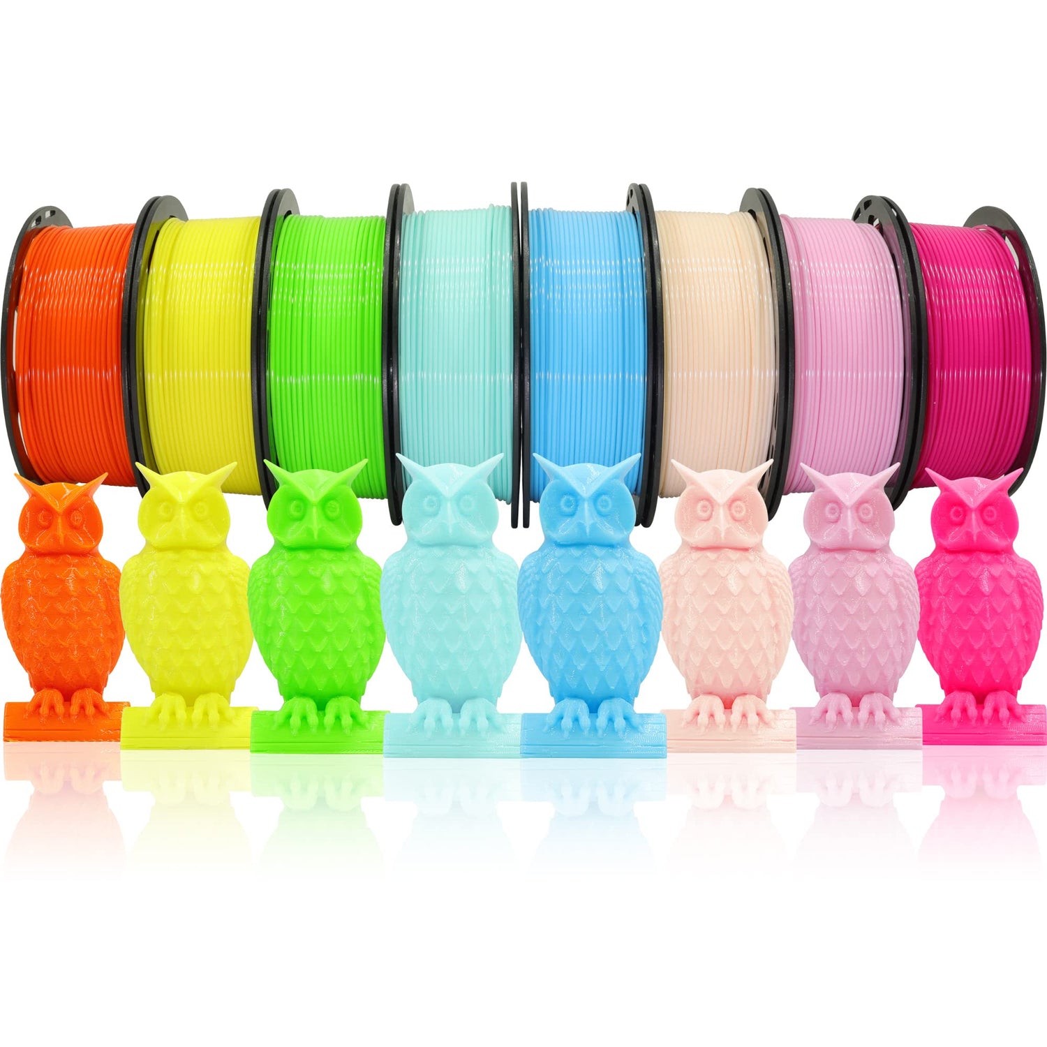 1.75mm 3D Printer PLA Filament 8 Colors Bundle: Pink, Yellow, Orange, Lime Green, Sky Blue, Cyan, Beige, Rose Red, 8 Spools Packed, Each 250g, Total 2Kg 3D Printing Material, 250g x 8 Spools DO3D