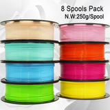 1.75mm 3D Printer PLA Filament 8 Colors Bundle: Pink, Yellow, Orange, Lime Green, Sky Blue, Cyan, Beige, Rose Red, 8 Spools Packed, Each 250g, Total 2Kg 3D Printing Material, 250g x 8 Spools DO3D