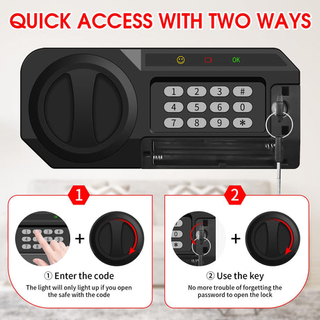 1.8 Cubic Feet Small Personal Safe for Home Use, Anti-theft Fireproof Lock Box with Programmable Keypad, Spare Keys and Removable Shelf, Digital Home Security Safe for Money Documents Medicines Psisuvry