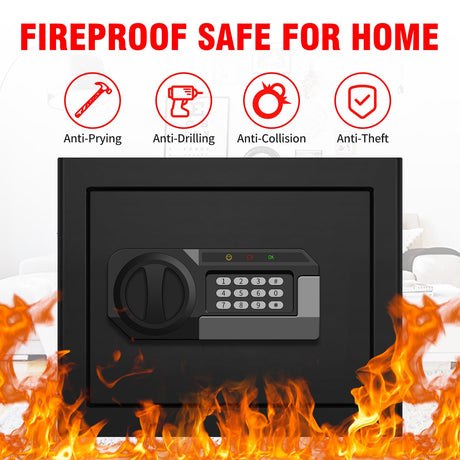 1.8 Cubic Feet Small Personal Safe for Home Use, Anti-theft Fireproof Lock Box with Programmable Keypad, Spare Keys and Removable Shelf, Digital Home Security Safe for Money Documents Medicines Psisuvry