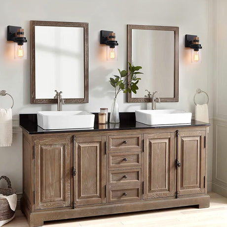1-Light Rustic Wall Sconces Farmhouse Bathroom Light Fixtures Over Mirror, Handmade Wood Vanity Light Fixtures with Pretty Glass Shade, Wall Sconce for Bathroom Hallway Bedroom ZSMIHDOH