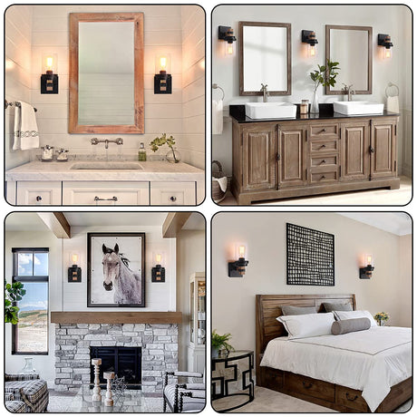1-Light Rustic Wall Sconces Farmhouse Bathroom Light Fixtures Over Mirror, Handmade Wood Vanity Light Fixtures with Pretty Glass Shade, Wall Sconce for Bathroom Hallway Bedroom ZSMIHDOH