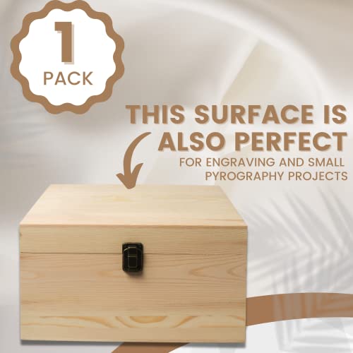 (1-Pack) 10.8x7x8x5.7-Inch Large Unfinished Wooden Box with Hinged Lid & Front Clasp for DIY Art Project Crafts Woodcraft Keepsake - Easy to Stain VIKOS Products