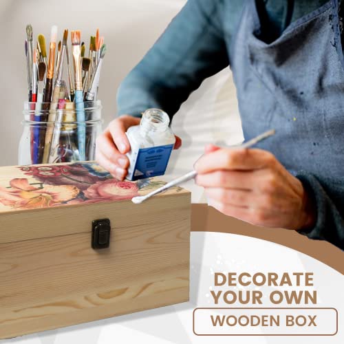 (1-Pack) 10.8x7x8x5.7-Inch Large Unfinished Wooden Box with Hinged Lid & Front Clasp for DIY Art Project Crafts Woodcraft Keepsake - Easy to Stain VIKOS Products