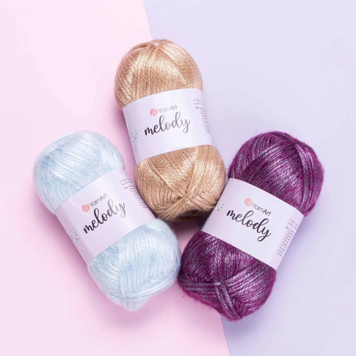 1 Ball YarnArt Melody Variegated, Chainette Yarn, Shiny Metallic Sheen Yarn for Knitting, Crochet, Embroidery, 100 grams (3.5 oz), 230 meters (251 yards), 70% Polyamide 21% Acrylic 9% Wool Blend (901) YarnArt