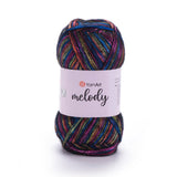 1 Ball YarnArt Melody Variegated, Chainette Yarn, Shiny Metallic Sheen Yarn for Knitting, Crochet, Embroidery, 100 grams (3.5 oz), 230 meters (251 yards), 70% Polyamide 21% Acrylic 9% Wool Blend (901) YarnArt
