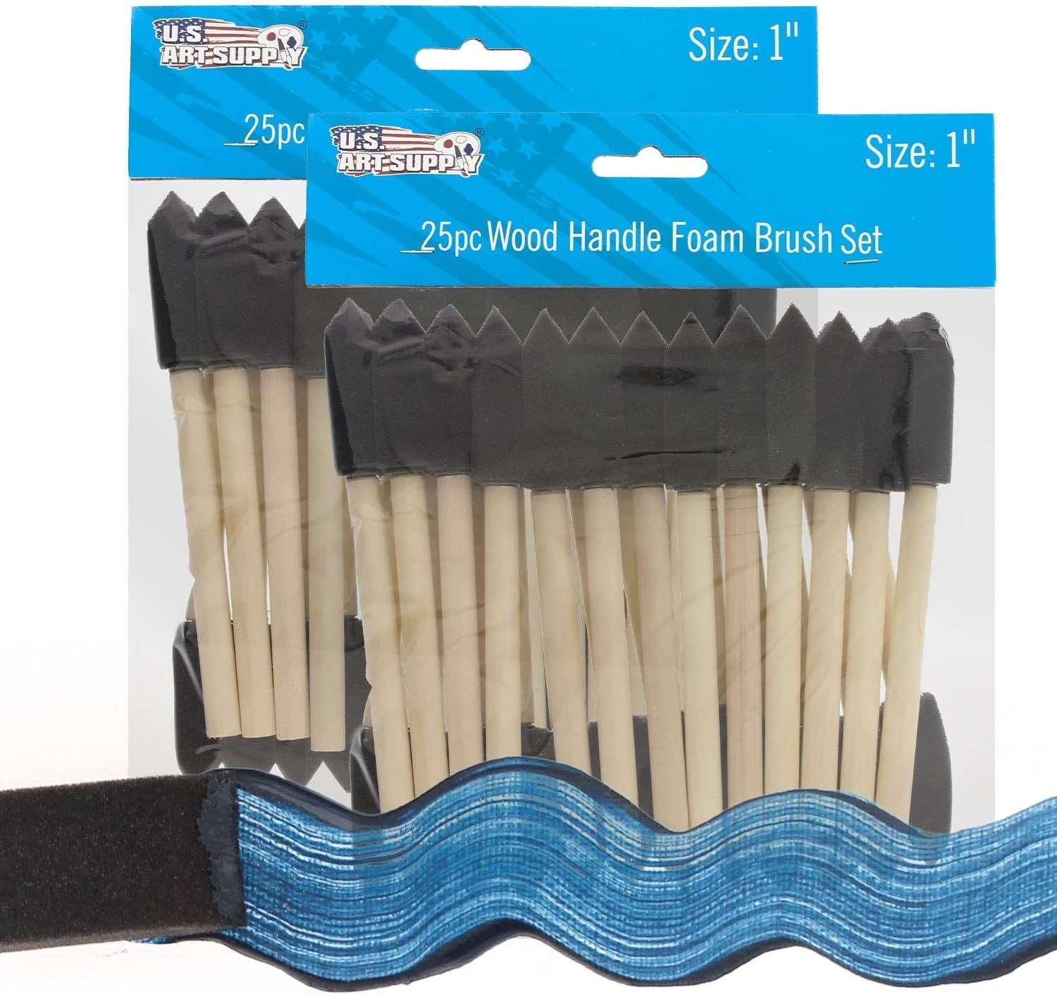 1 Inch Foam Sponge Wood Handle Paint Brush Set 50 Lightweight, Durable Acrylics, Stains, Varnishes, Crafts, Art - WoodArtSupply