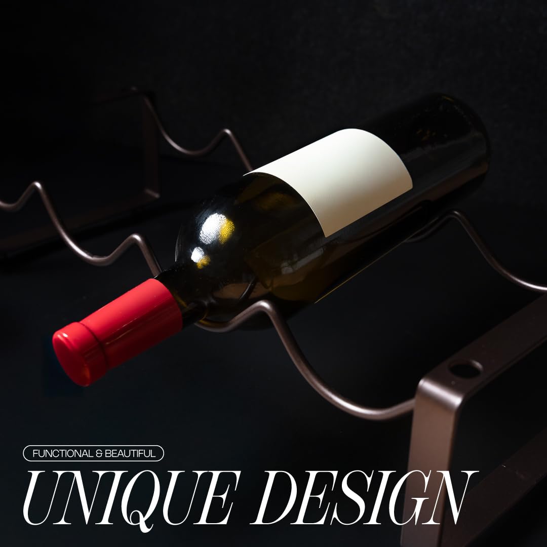 1-Tier Wine Rack for Countertop - Stackable Metal Wine Bottle Holder for 4 Bottles - Free-Standing Wine Organizer & Storage for Cabinet, Pantry, Counter - Wine Bottle Rack by Salvino ANGORA BRANDS