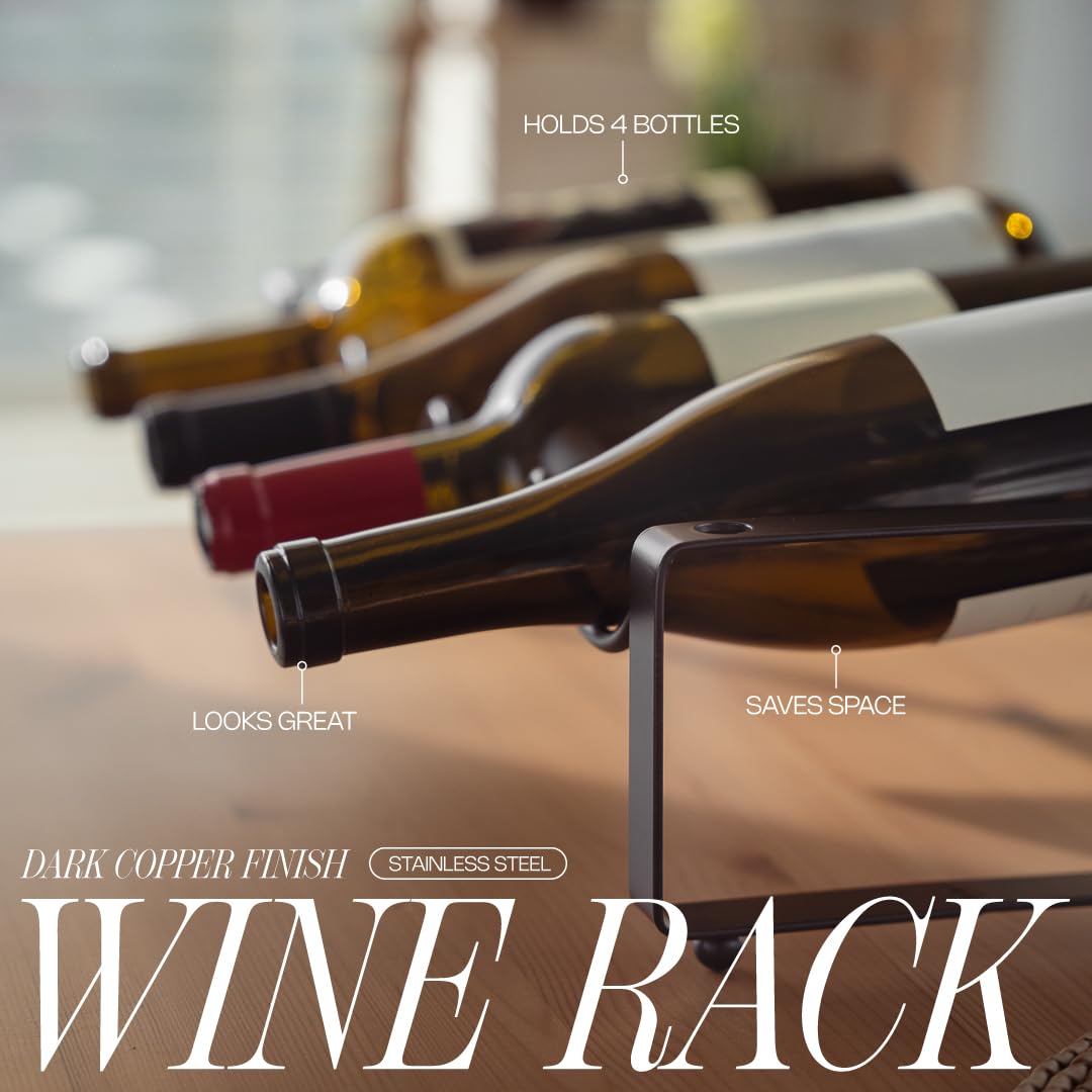 1-Tier Wine Rack for Countertop - Stackable Metal Wine Bottle Holder for 4 Bottles - Free-Standing Wine Organizer & Storage for Cabinet, Pantry, Counter - Wine Bottle Rack by Salvino ANGORA BRANDS