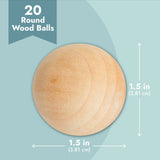 1.5 Inch Wooden Balls for Crafts, Unfinished Round Wood Spheres for DIY Projects (20 Pack) Juvale