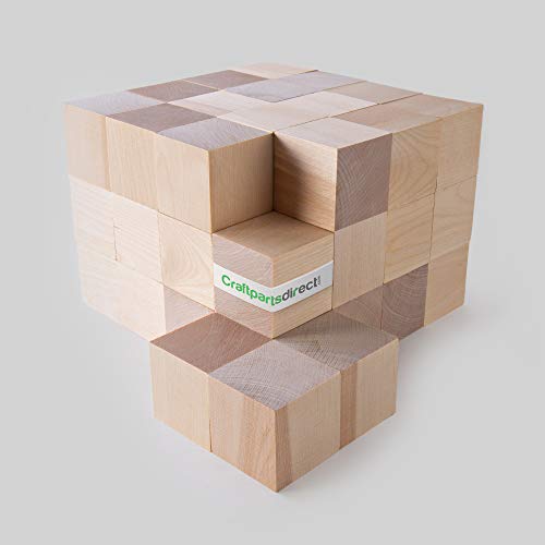 1.5 inch Wood Blocks | Natural Unfinished Craft Wooden Cubes -by CraftpartsDirect.com | Bag of 24 Craftparts Direct