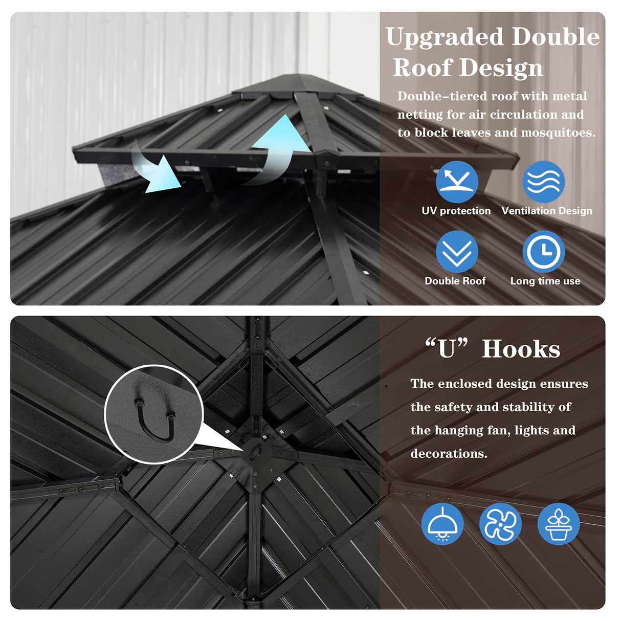 10 * 10FT Patic Gazebo with Steel Canopy,Outdoor Permanent Hardtop Gazebo Canopy for Patio, Garden, Backyard Endark