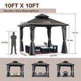 10 * 10FT Patic Gazebo with Steel Canopy,Outdoor Permanent Hardtop Gazebo Canopy for Patio, Garden, Backyard Endark