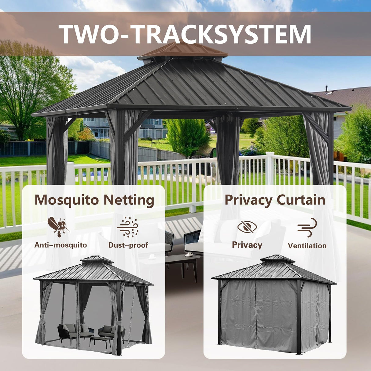 10 * 10FT Patic Gazebo with Steel Canopy,Outdoor Permanent Hardtop Gazebo Canopy for Patio, Garden, Backyard Endark