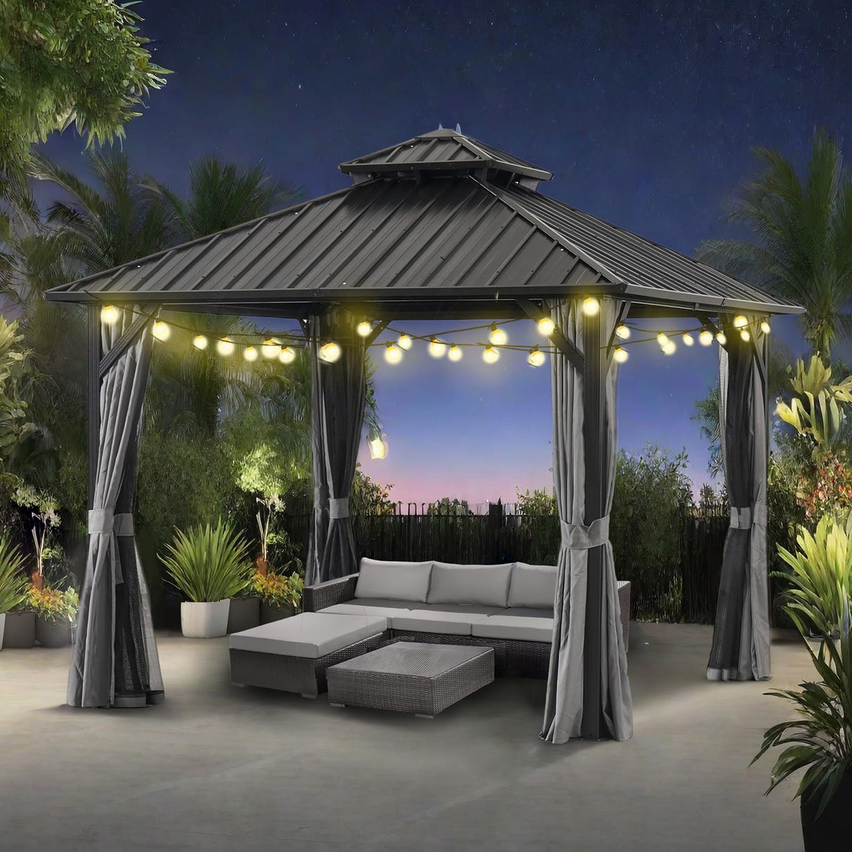 10 * 10FT Patic Gazebo with Steel Canopy,Outdoor Permanent Hardtop Gazebo Canopy for Patio, Garden, Backyard Endark