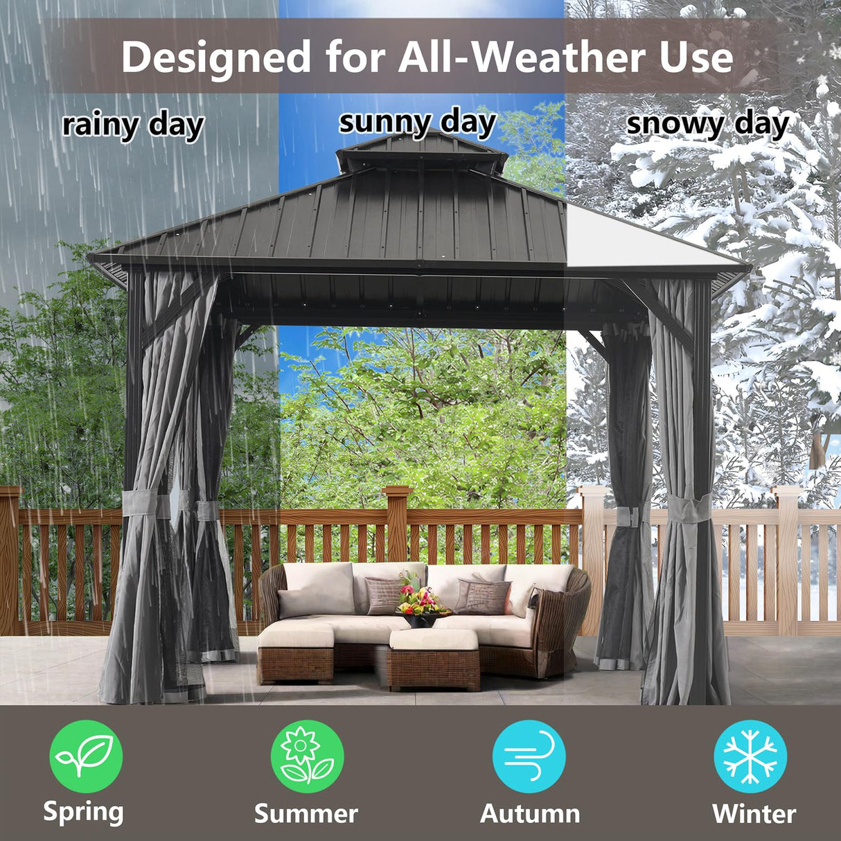 10 * 10FT Patic Gazebo with Steel Canopy,Outdoor Permanent Hardtop Gazebo Canopy for Patio, Garden, Backyard Endark