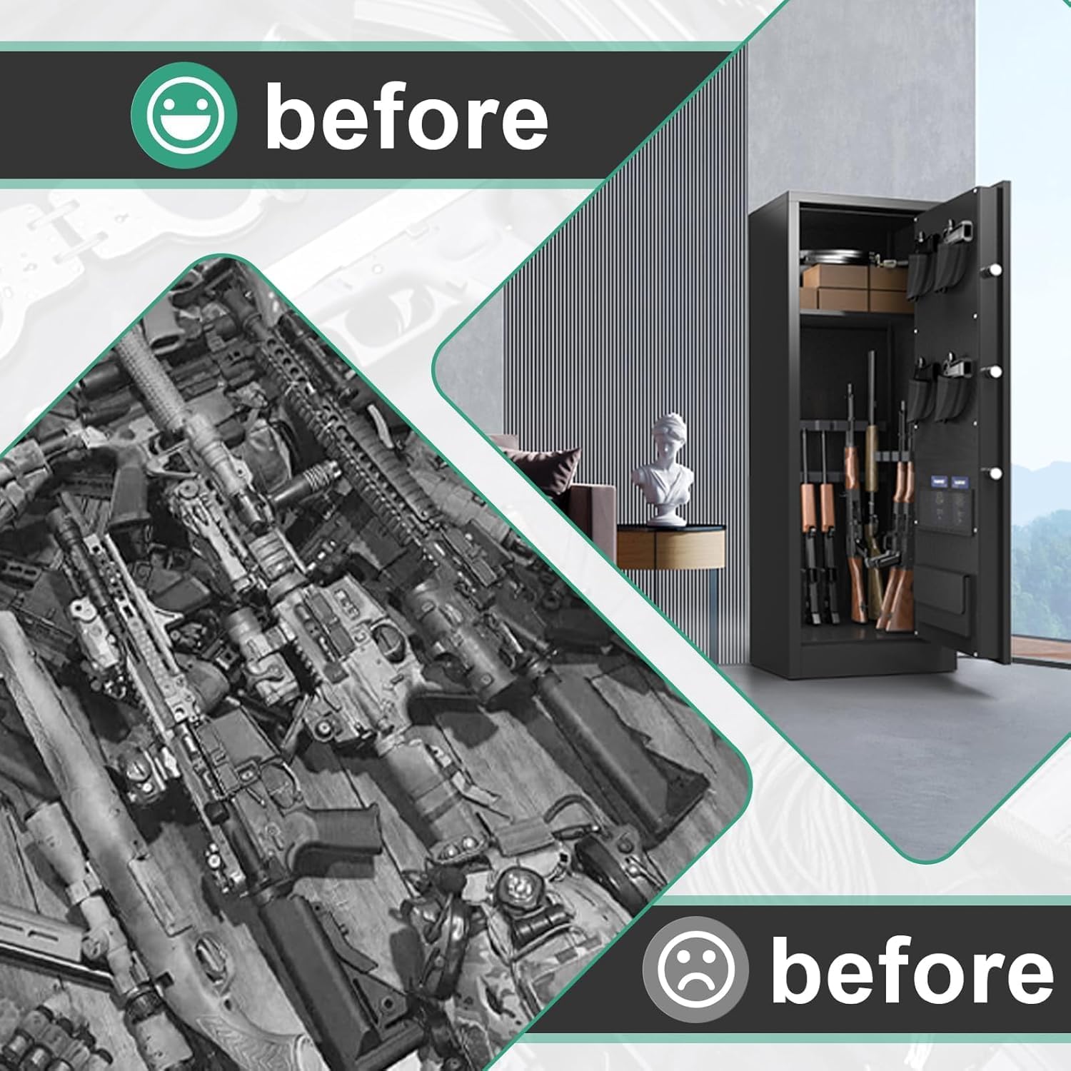 10-14 Gun Safe for Rifles and Pistols, Rifle Safes for Home, Long Gun Cabinet for Shotgun, Large Gun Locker with Quick Access Password Lock, Dual Alarm & Mute, Assembly Required SHICHI