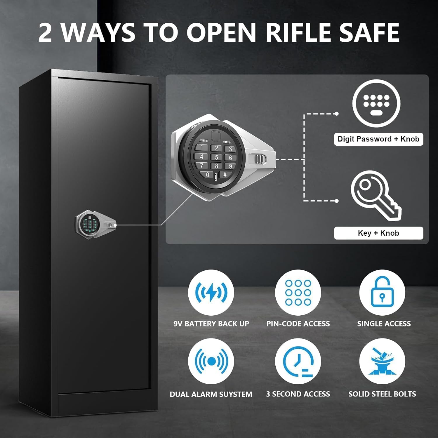 10-14 Gun Safe for Rifles and Pistols, Rifle Safes for Home, Long Gun Cabinet for Shotgun, Large Gun Locker with Quick Access Password Lock, Dual Alarm & Mute, Assembly Required SHICHI