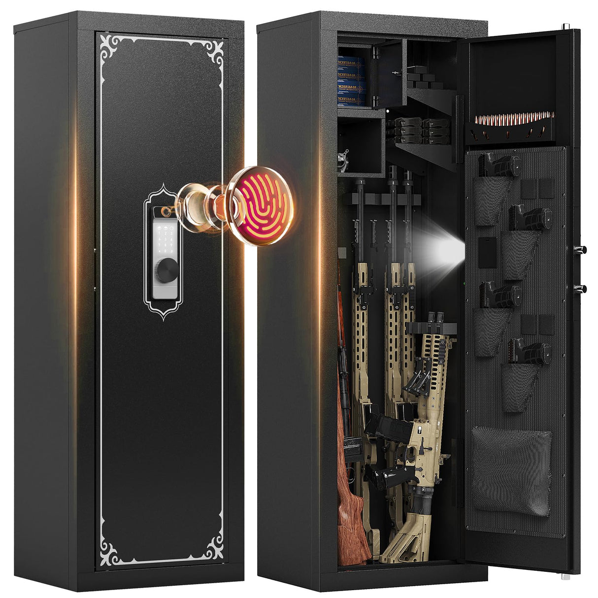 10-14 Gun Safe, Gun Safe for Rifles and Pistols, Biometric GunSafe, Fingerprint Gun Safes Large Rifle Safe, Gun Cabinet with Adjustable Shelves and Locking Built-in Cabinet KAER