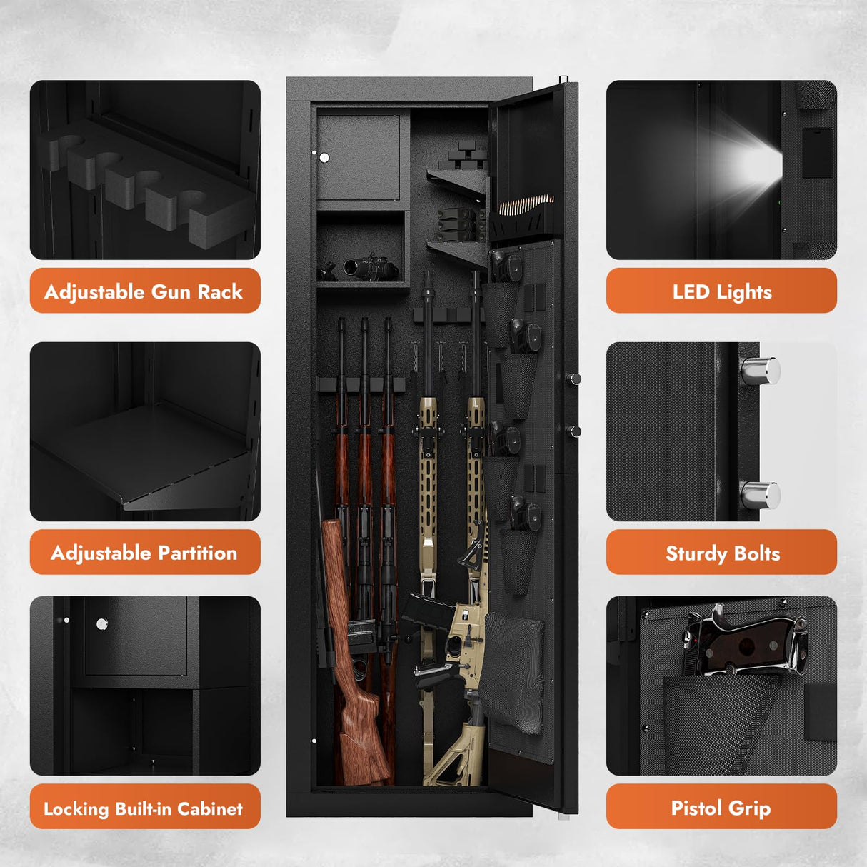 10-14 Gun Safe, Gun Safe for Rifles and Pistols, Biometric GunSafe, Fingerprint Gun Safes Large Rifle Safe, Gun Cabinet with Adjustable Shelves and Locking Built-in Cabinet KAER