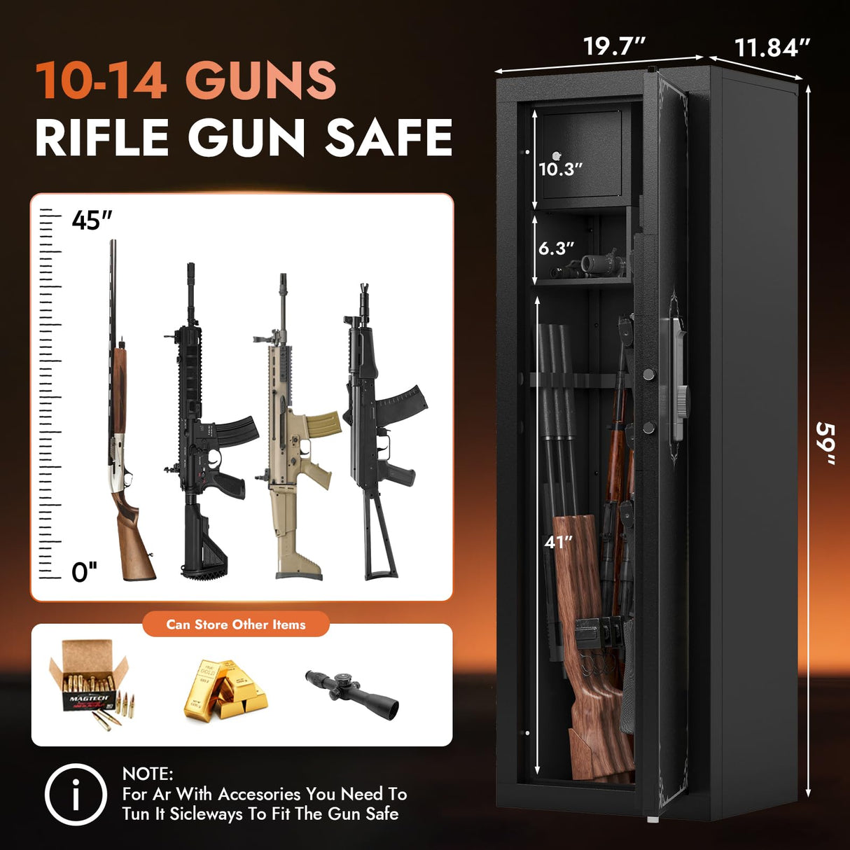 10-14 Gun Safe, Gun Safe for Rifles and Pistols, Biometric GunSafe, Fingerprint Gun Safes Large Rifle Safe, Gun Cabinet with Adjustable Shelves and Locking Built-in Cabinet KAER