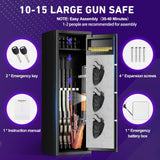 10-15 Unassembled Rifle Gun Safes, Biometric Fingerprint Gun Safe for Home and Pistols with Dual Alarm System, Gun Cabinets with 3 Pistol Bags, Quick Access Safes with Removable Shelf for Shotguns QIRANUI