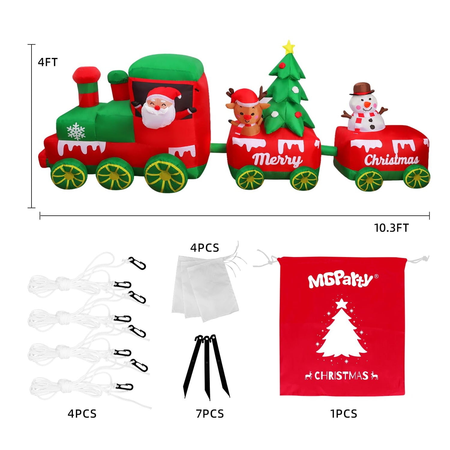 10.7 FT Christmas Inflatables Train with Santa Claus Reindeer Snowman Christmas Tress Built-in LED Lights Blow Up Christmas Decor for Christmas Party Holiday Outdoor Garden Lawn Yard Decorations MGparty