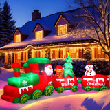 10.7 FT Christmas Inflatables Train with Santa Claus Reindeer Snowman Christmas Tress Built-in LED Lights Blow Up Christmas Decor for Christmas Party Holiday Outdoor Garden Lawn Yard Decorations MGparty