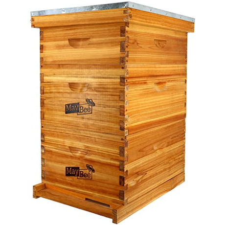 10-Frame Langstroth Beehive Dipped in 100% Beeswax, Complete Bee Hives and Supplies Starter Kit Includes 2 Deep Hive Bee Box and 1 Bee Hive Super with Beehive Frames and Foundation MayBee