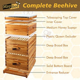10-Frame Langstroth Beehive Dipped in 100% Beeswax, Complete Bee Hives and Supplies Starter Kit Includes 2 Deep Hive Bee Box and 1 Bee Hive Super with Beehive Frames and Foundation MayBee