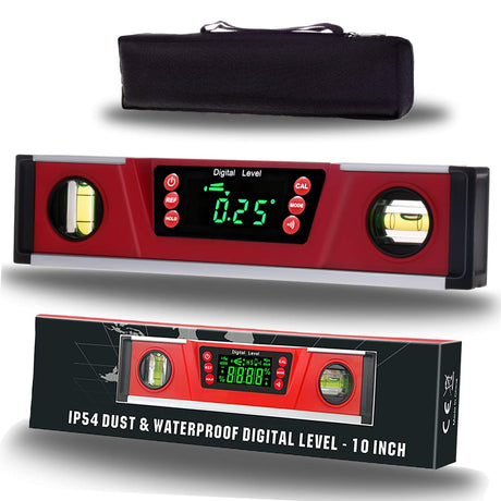 10-Inch Digital Torpedo Level and Protractor | Neodymium Magnets | Bright LED Display | V-GROOVE MAGNETIC BASE | IP54 Dust/Water Resistant smart level with Carrying Bag 2PM TOOLS