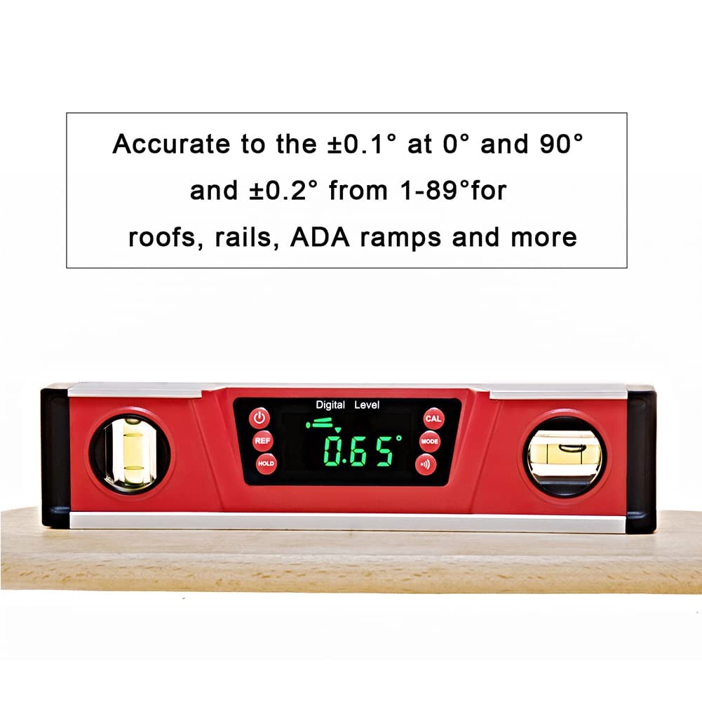 10-Inch Digital Torpedo Level and Protractor | Neodymium Magnets | Bright LED Display | V-GROOVE MAGNETIC BASE | IP54 Dust/Water Resistant smart level with Carrying Bag 2PM TOOLS