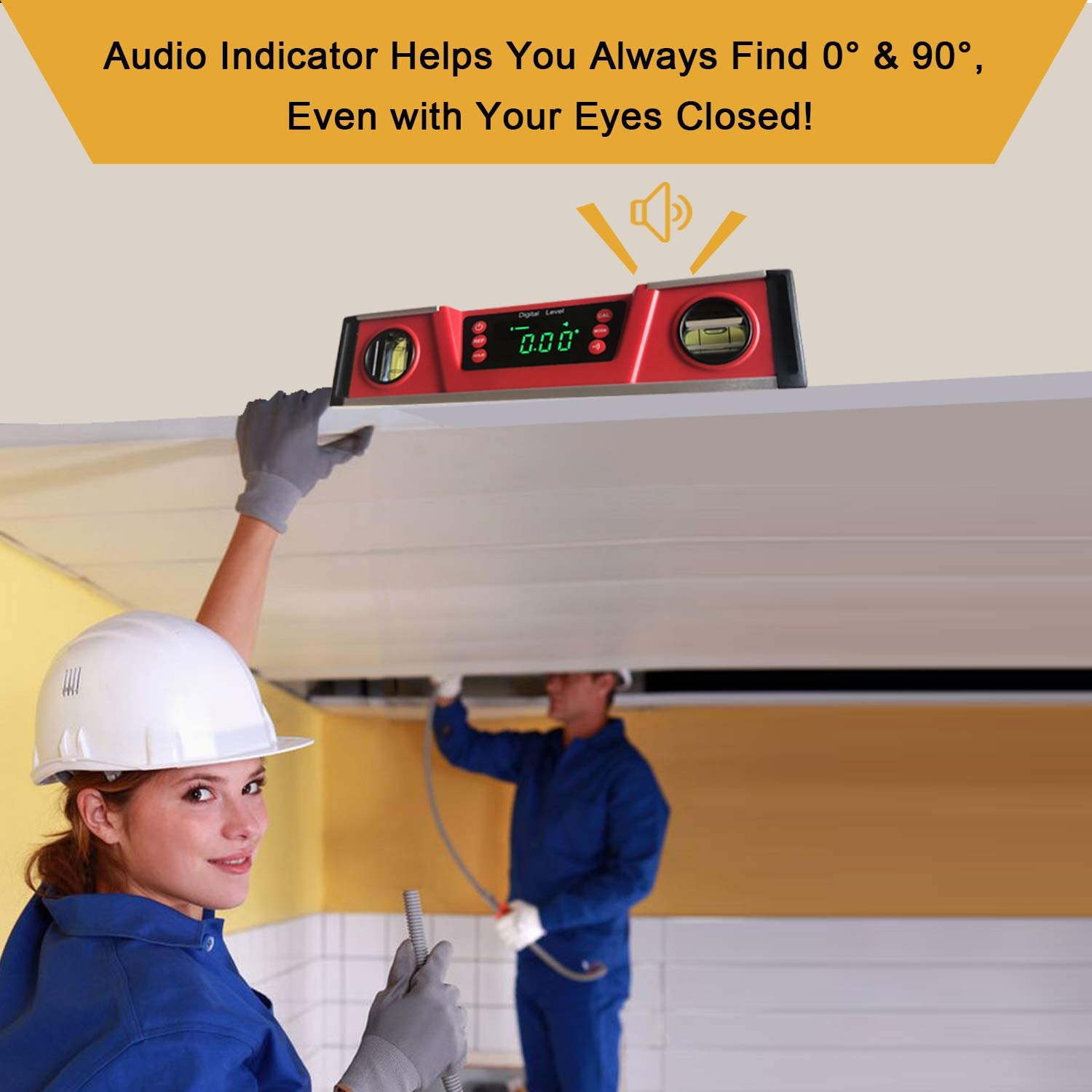 10-Inch Digital Torpedo Level and Protractor | Neodymium Magnets | Bright LED Display | V-GROOVE MAGNETIC BASE | IP54 Dust/Water Resistant smart level with Carrying Bag 2PM TOOLS