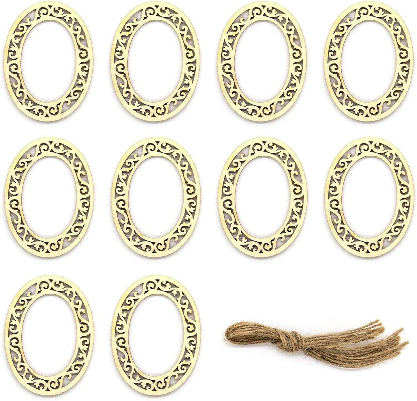 10 Pack 2.4''X1.8 Mini Unfinished Wooden Scrapbooking Picture Frames Craft Wood Frame Charms with Jute Rope - WoodArtSupply