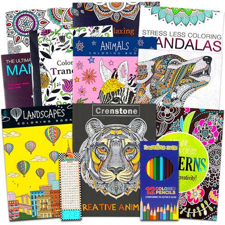 10 Pack Adult Coloring Book Super Set - Bundle with 10 Adult Coloring Books for Women, Men Featuring Mandalas and More | Advanced Coloring Books Bulk Crenstone
