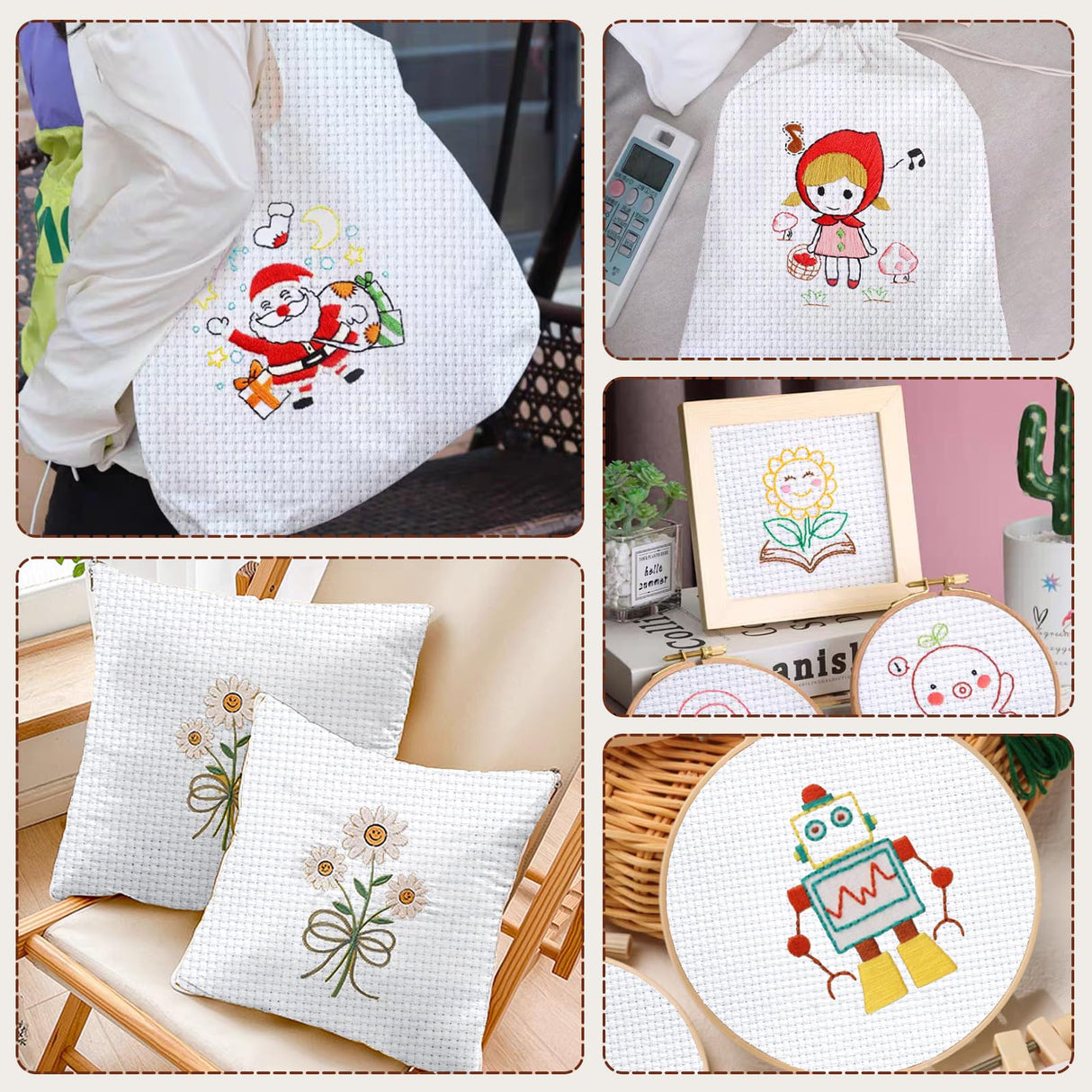 10 PCS Aida Cloth 14 Count Cross Stitch Fabric, Pre-Cut White Squares Fabric for Craft Embroidery, Handmade Needlework, DIY Handicrafts (9.8×9.8 Inch) Nitelemn