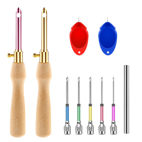 10 Pcs Punch Needle Kit Adjustable Punch Needle Tool 7 Size Punch Needle with Wooden Handles Embroidery Stitching Punch Needles Set Needle Punch Kit for Adults Beginner Prasacco