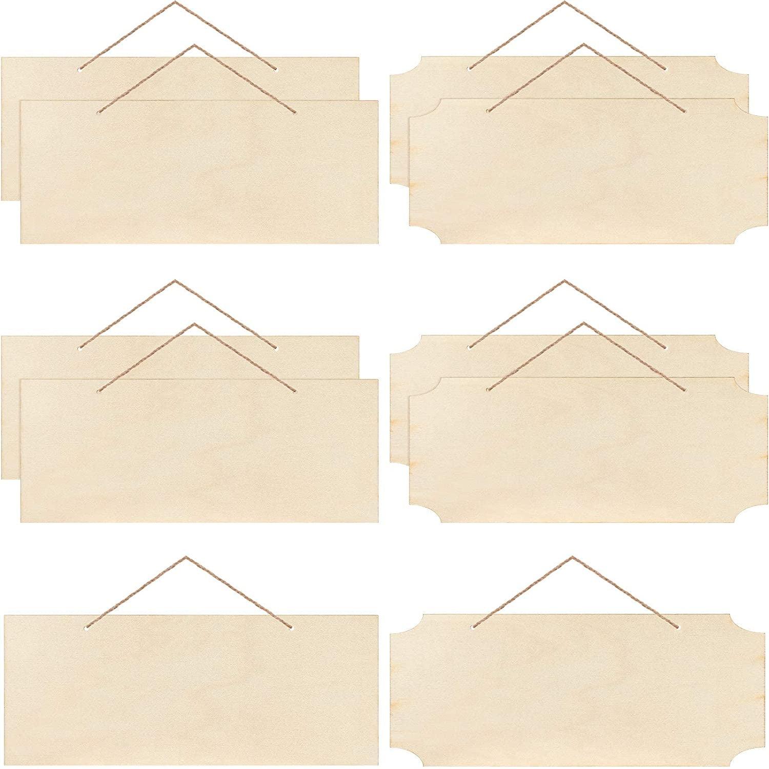 10 Pieces Unfinished Hanging Wood Sign Rectangle Blank Wooden Plaque Blank Hanging Slices Banners with Ropes (Beige) - WoodArtSupply