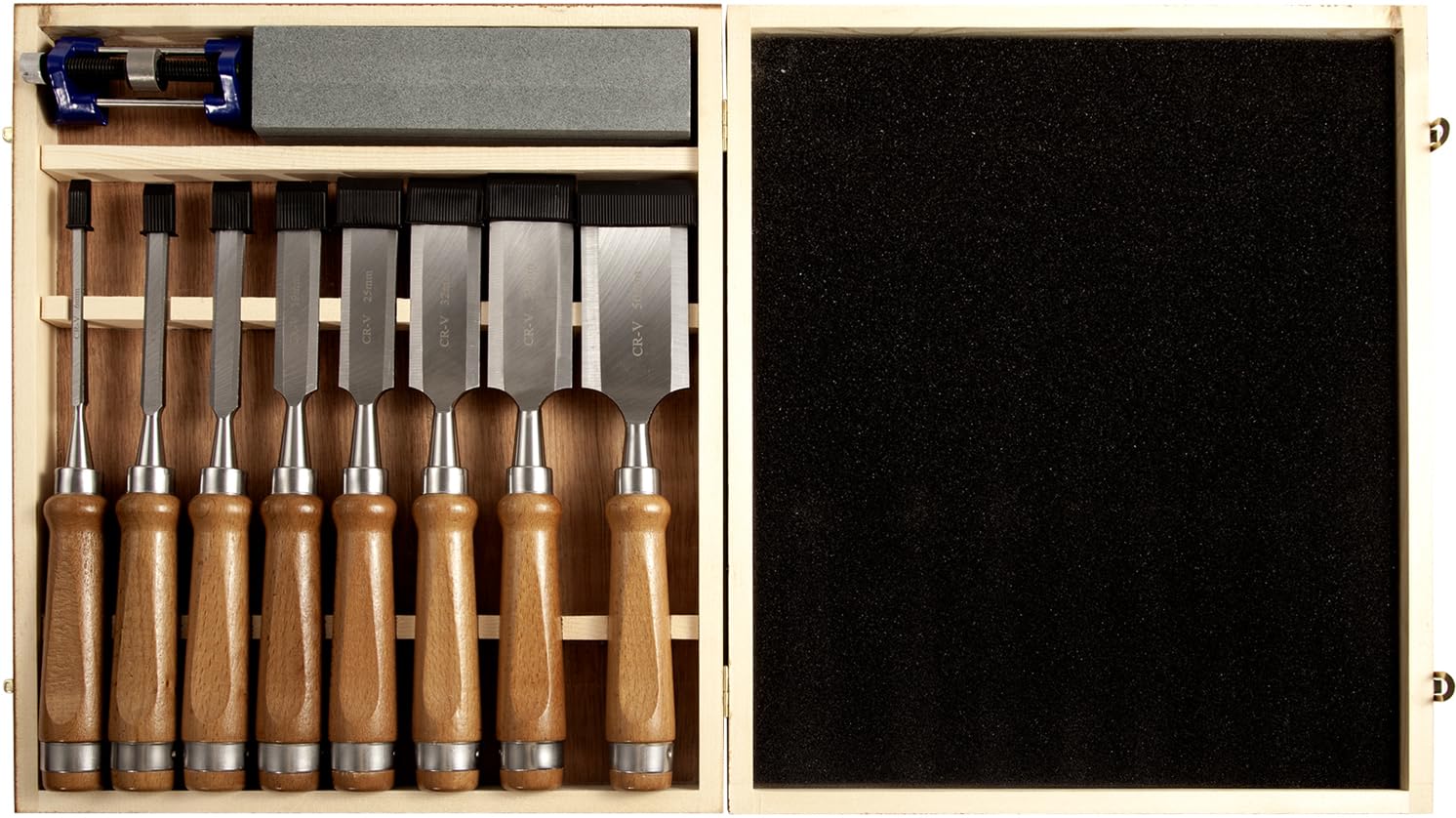 10 Pieces Wood Chisel Set, 1/4"~2" Woodworking Chisel Kit with Sharp CR-V 60 Steel Blades, Wooden Box, Honing Guide, Sharpening Stone for Carpenter Craftsman Woodworker Mount Jasper