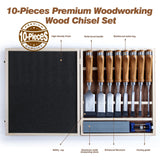 10 Pieces Wood Chisel Set, 1/4"~2" Woodworking Chisel Kit with Sharp CR-V 60 Steel Blades, Wooden Box, Honing Guide, Sharpening Stone for Carpenter Craftsman Woodworker Mount Jasper