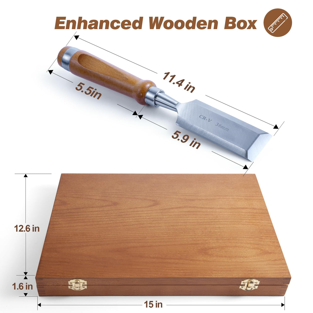 10 Pieces Wood Chisel Set, 1/4"~2" Woodworking Chisel Kit with Sharp CR-V 60 Steel Blades, Wooden Box, Honing Guide, Sharpening Stone for Carpenter Craftsman Woodworker Mount Jasper