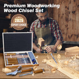 10 Pieces Wood Chisel Set, 1/4"~2" Woodworking Chisel Kit with Sharp CR-V 60 Steel Blades, Wooden Box, Honing Guide, Sharpening Stone for Carpenter Craftsman Woodworker Mount Jasper