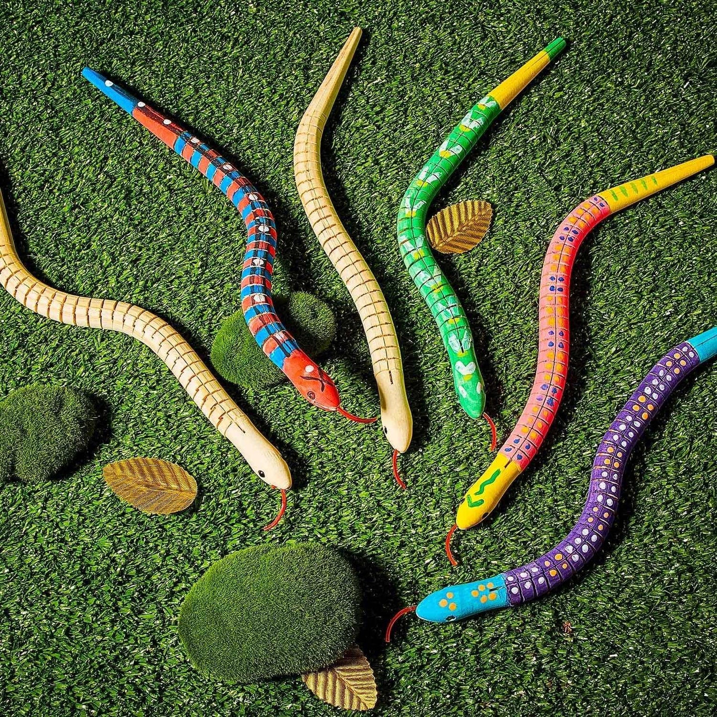 10 Pieces Wooden Snake Unfinished Wiggly Jointed Flexible Wooden with 12 Colors Acrylic Craft Paint and 2 Pieces Paint Brush - WoodArtSupply