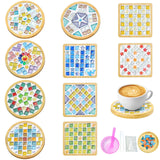 10 Set DIY Mosaic Tiles for Crafts Mixed Color Glass Mosaic Kits with Wooden Coasters DlY Coasters Kit Mosaic Supplies for Adult DIY Kit Bamboo Coaster for Drinks Tray Airsnigi