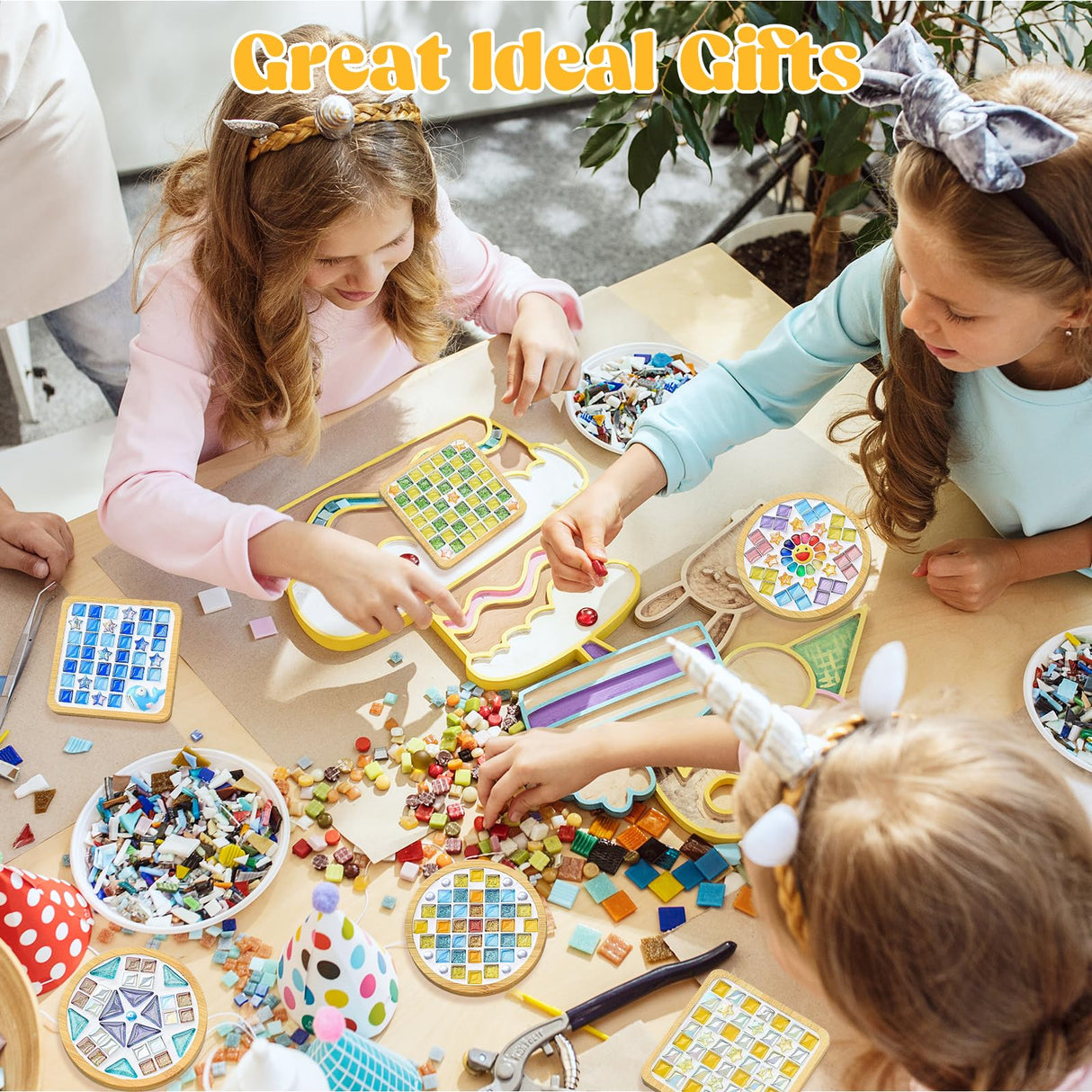 10 Set DIY Mosaic Tiles for Crafts Mixed Color Glass Mosaic Kits with Wooden Coasters DlY Coasters Kit Mosaic Supplies for Adult DIY Kit Bamboo Coaster for Drinks Tray Airsnigi