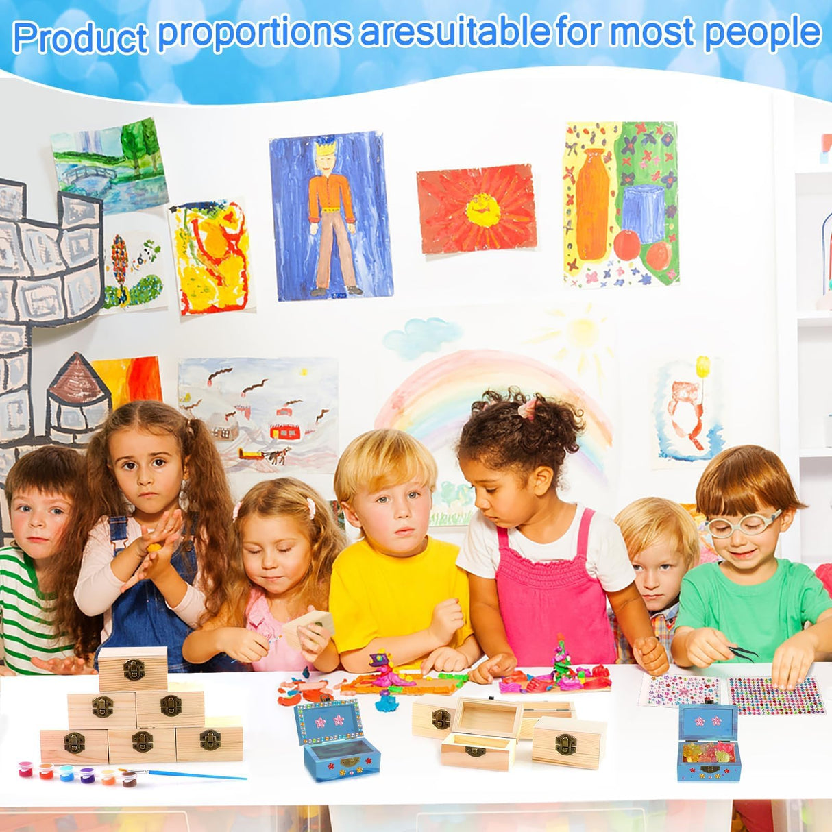 10 Sets Jewelry Box Painting 3.5x2x2.2inch Unpainted DIY Jewelry Box Unfinished Wood Treasure Chest with Paints Brushes Gem Stickers DIY Crafts Kits for Arts Party Favors Jewelry Gift Storage LIUBUJINGYING