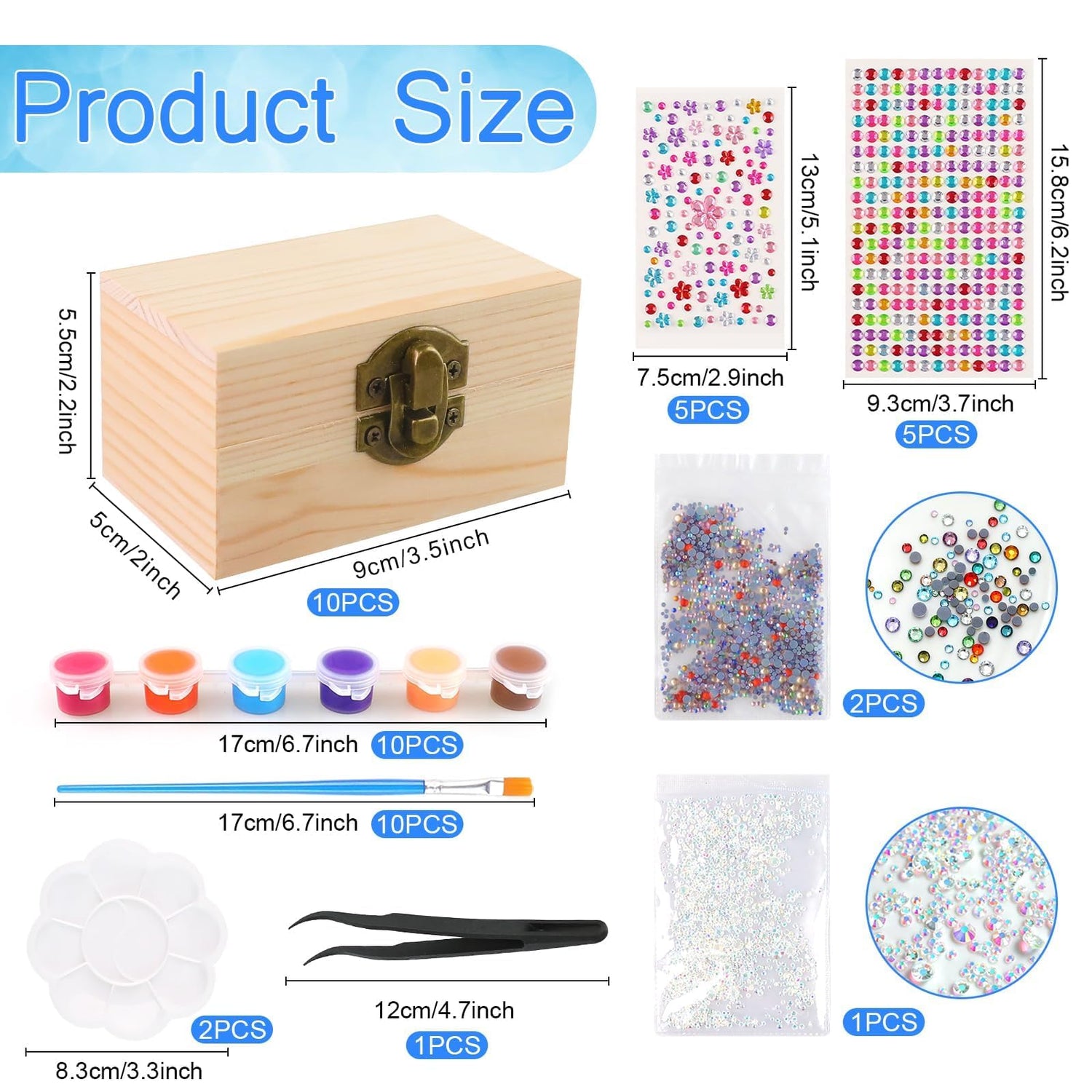 10 Sets Jewelry Box Painting 3.5x2x2.2inch Unpainted DIY Jewelry Box Unfinished Wood Treasure Chest with Paints Brushes Gem Stickers DIY Crafts Kits for Arts Party Favors Jewelry Gift Storage LIUBUJINGYING