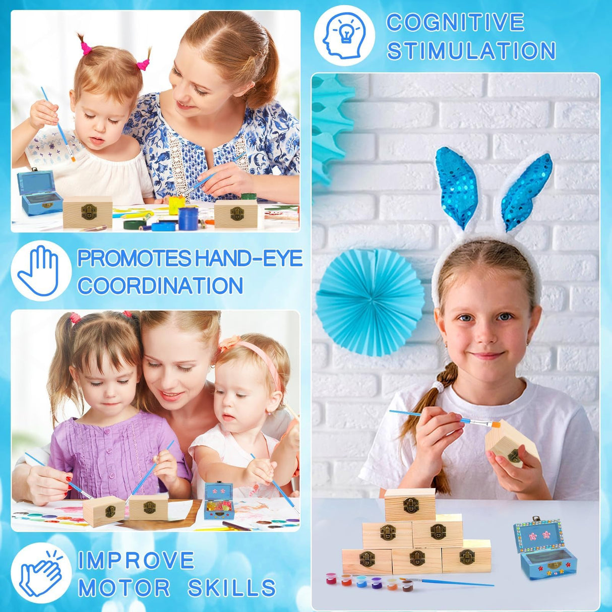 10 Sets Jewelry Box Painting 3.5x2x2.2inch Unpainted DIY Jewelry Box Unfinished Wood Treasure Chest with Paints Brushes Gem Stickers DIY Crafts Kits for Arts Party Favors Jewelry Gift Storage LIUBUJINGYING