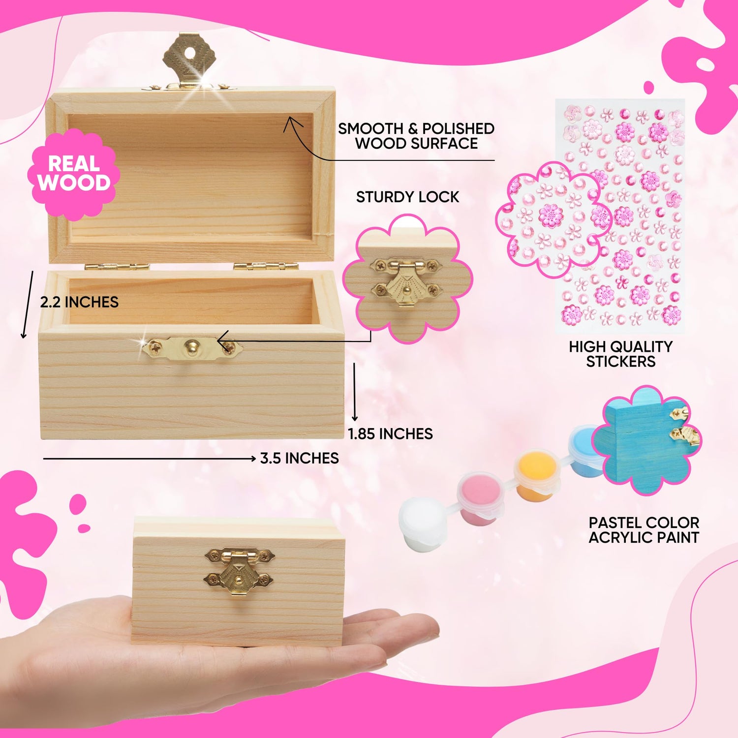 10 Sets Jewelry Box Painting Set for Kids with Stickers - Bulk Stockings & Birthday Goodie Bag Stuffer - Kids Party Favors Toy Return Gifts - Unfinished Wooden Treasure Boxes For Arts & Craft CRAFTY HAPPITOYS